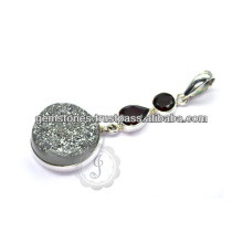 Druzy Gemstone Silver Pendant Necklace para presente de aniversário